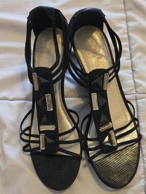 Covington Black Strappy Gem-Accent Heels
